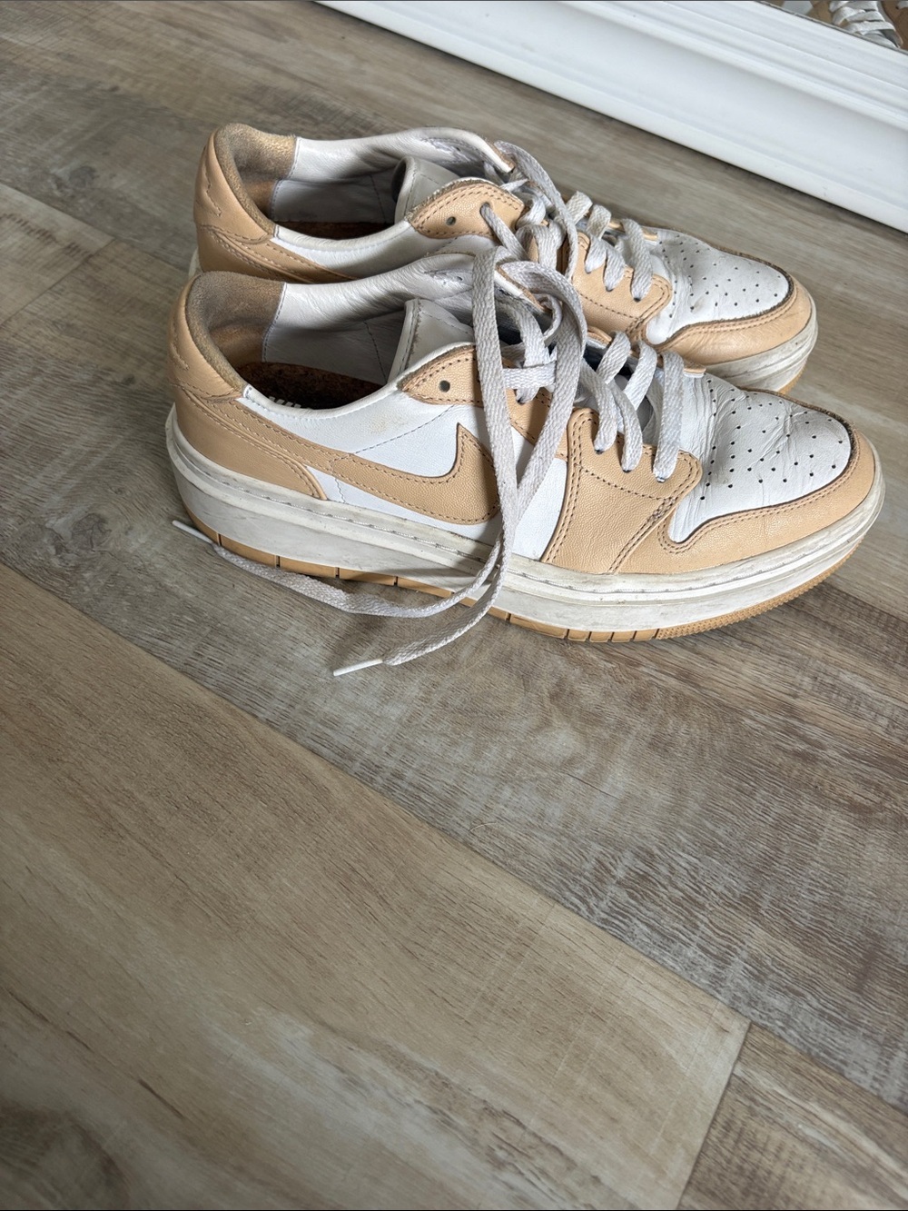 Nike White and Tan Low-Top Leather Sneakers - Picture 3 of 7